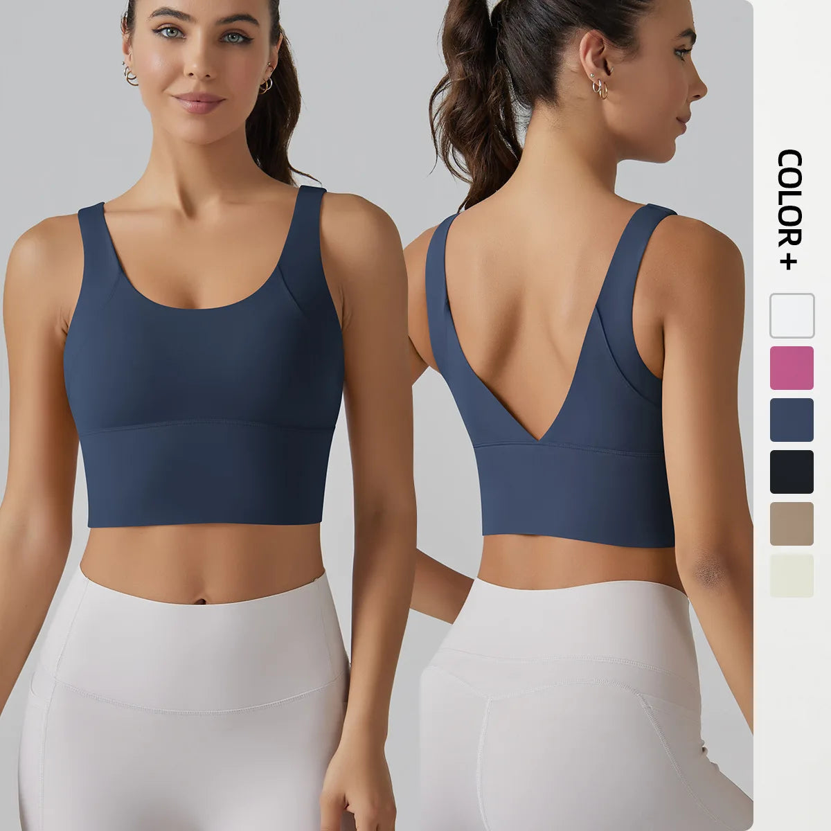 Women's Scoop Neck Sports Bra with Racerback Straps and Wide Band