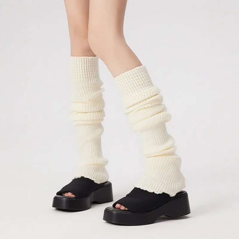 Solid Ribbed Leg Warmers with Slouchy Long Tube Shape
