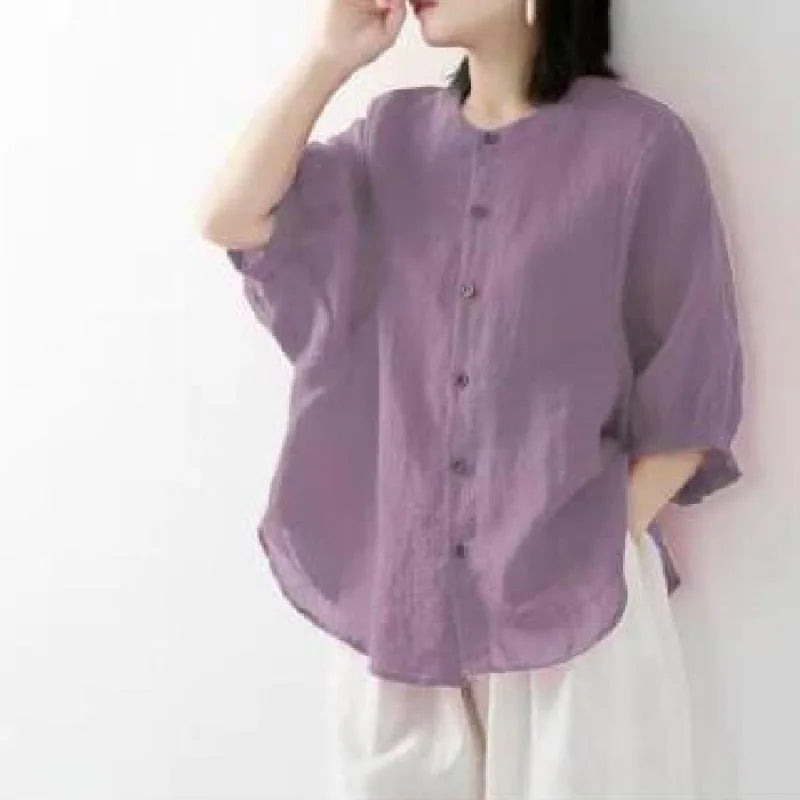 Women's Stand Collar Gathered Sleeve Loose Shirt