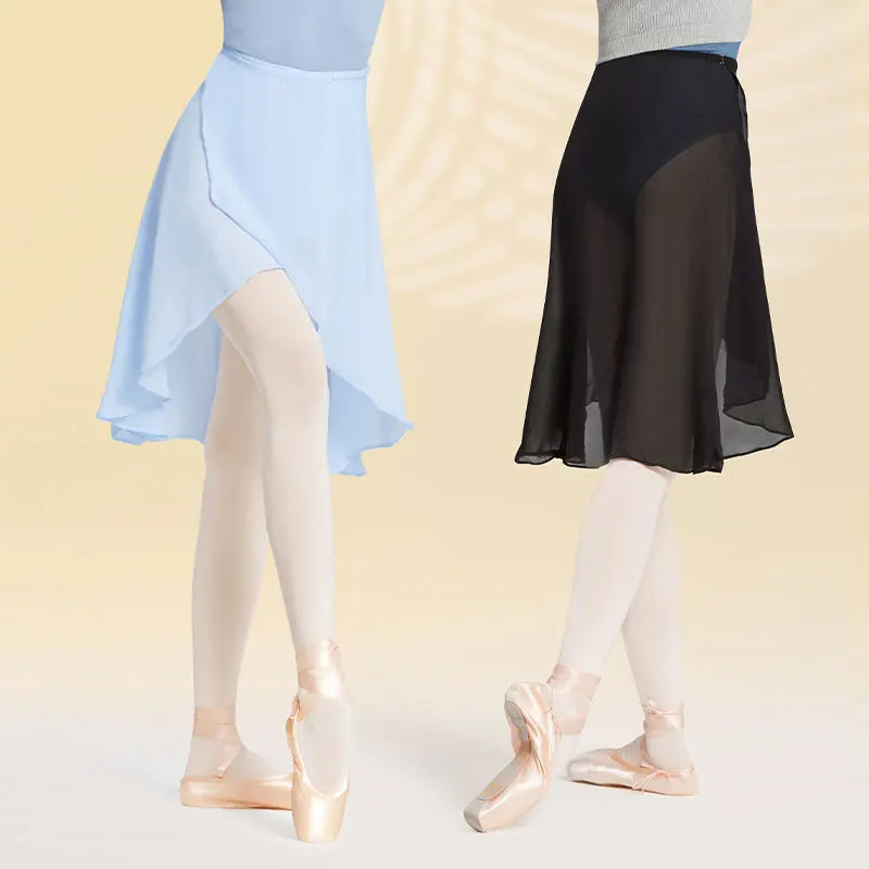 Women's Long Chiffon Ballet Wrap Skirt with Adjustable Buckle Waist