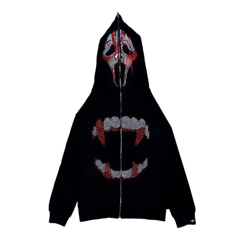 Rhinestone-Detail Long-Sleeve Zip-Front Hoodie