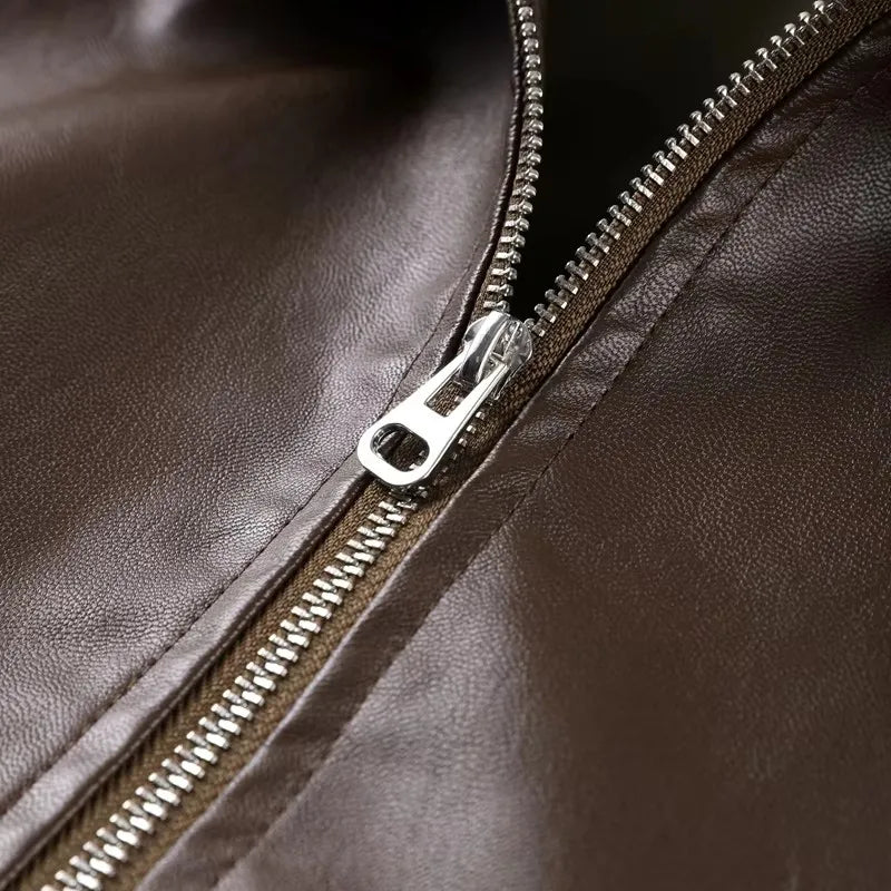 Women's Faux-Leather Lapel Zip-Front Jacket