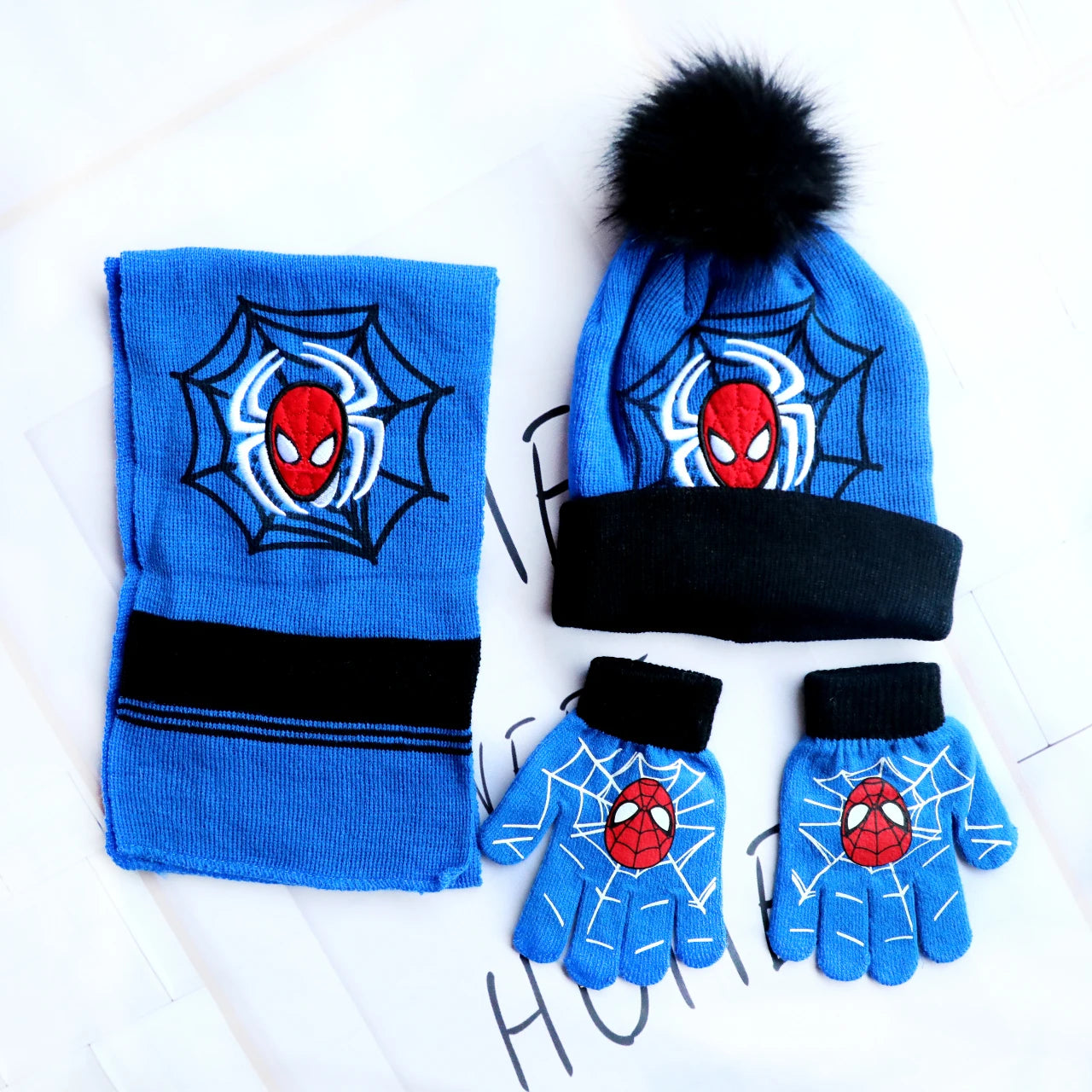 Spider-Man Knitted Hat Scarf and Gloves Set with Cartoon Style Options