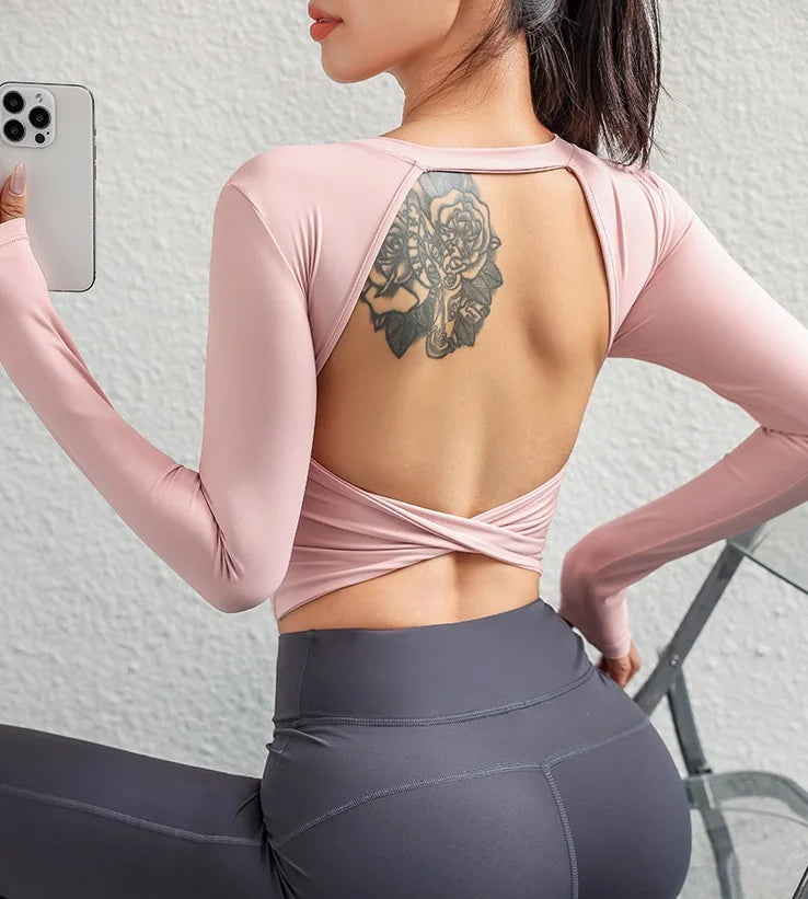 Women's Open-Back Long-Sleeve Workout Top