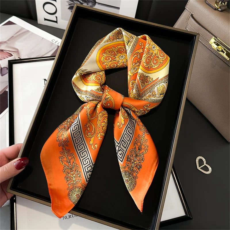 Ornate Print Square Scarf with Decorative Border Patterns