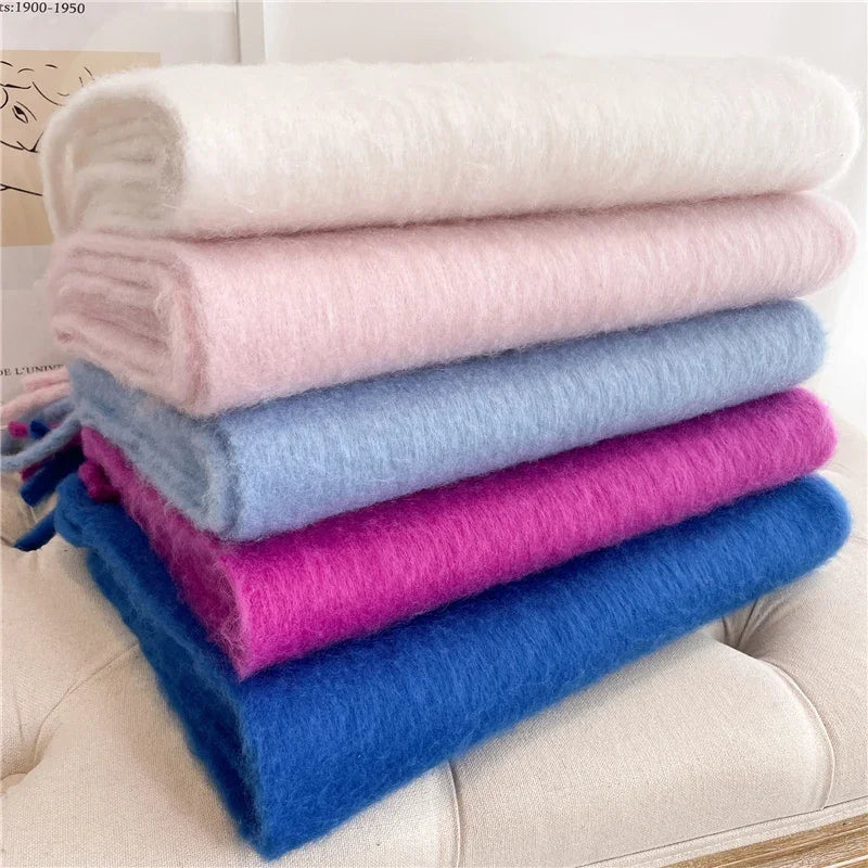 Solid Long Fringed Scarf for Draped Neck Styling