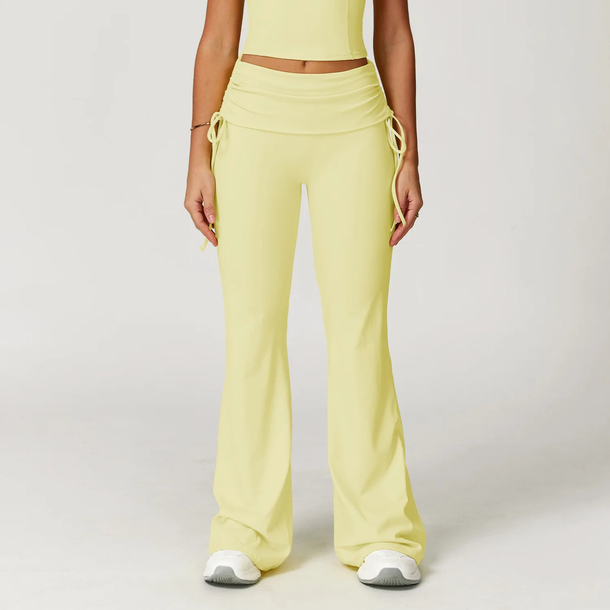 Women's Ruched Skirt Overlay Nylon Blend Flared Pants with Side Drawcords