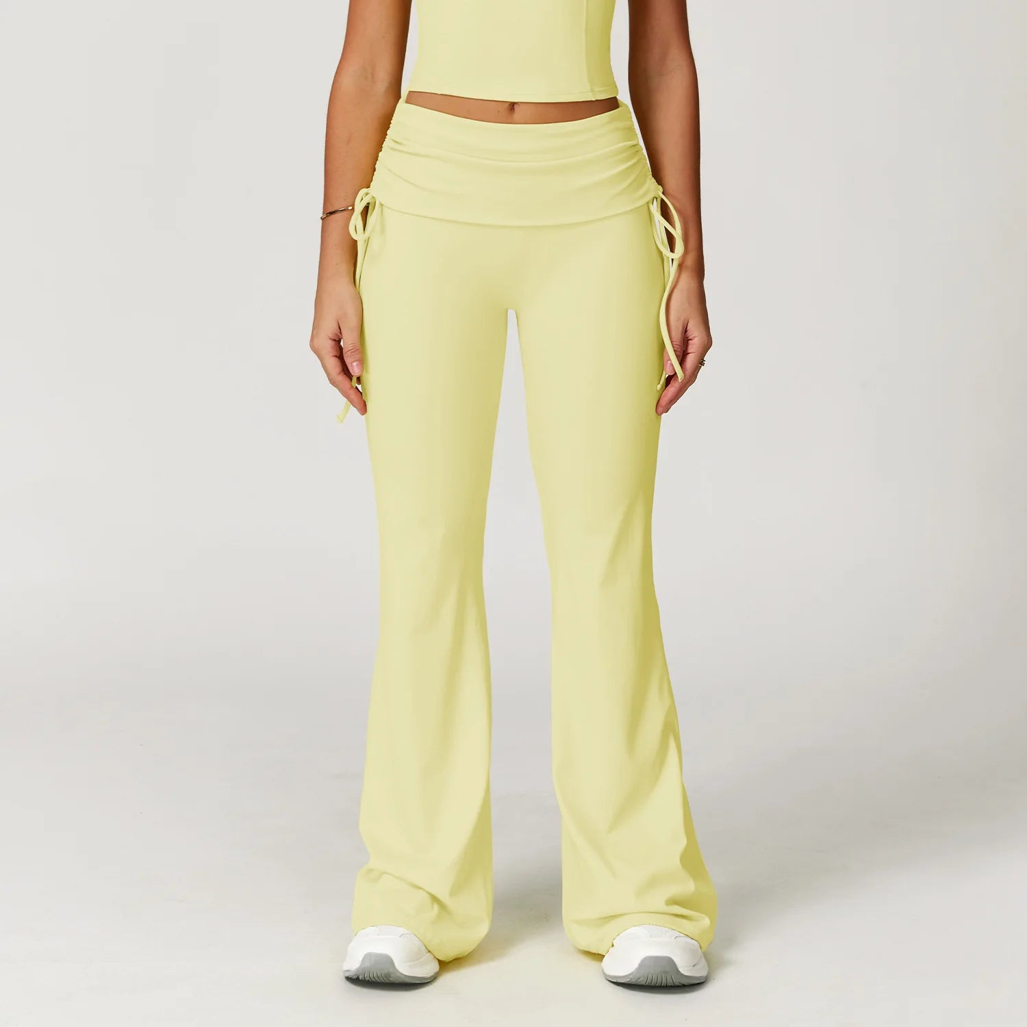 Women's Ruched Skirt Overlay Nylon Blend Flared Pants with Side Drawcords