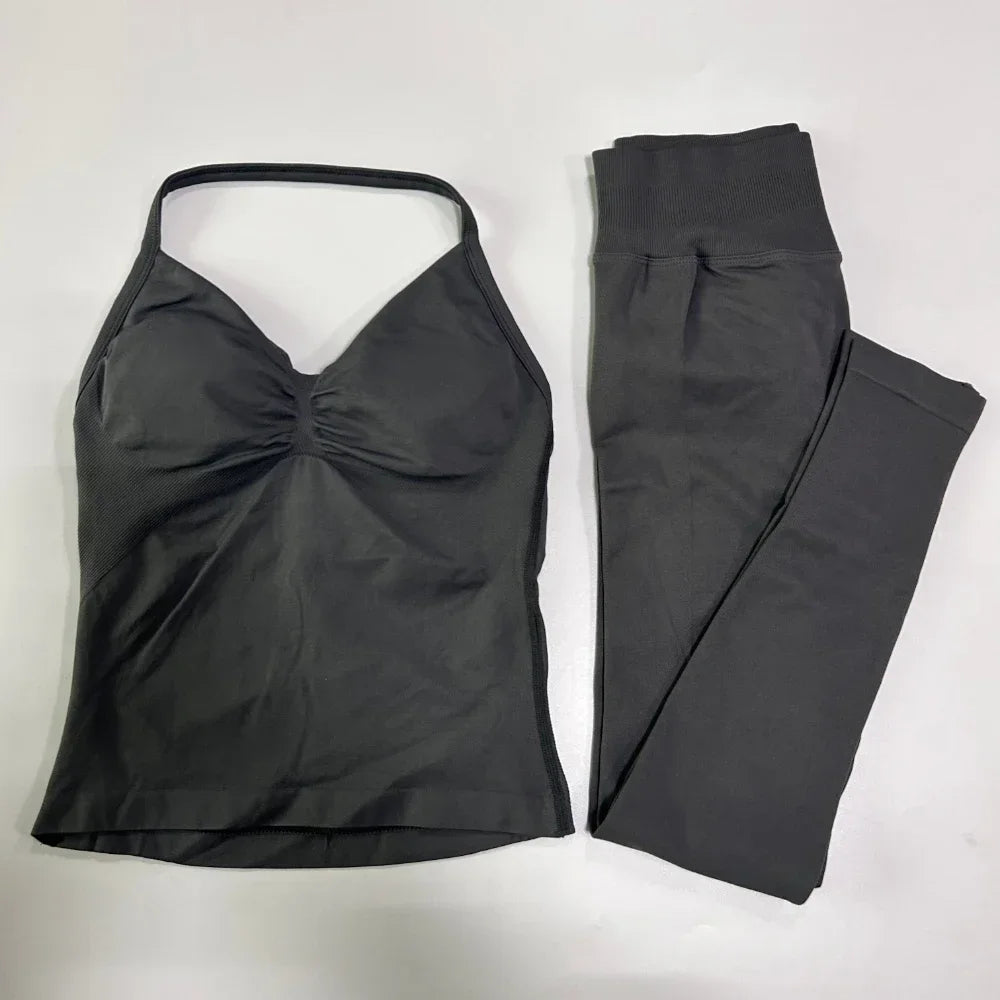 Women's Thin Strap Tank And Leggings Yoga Set
