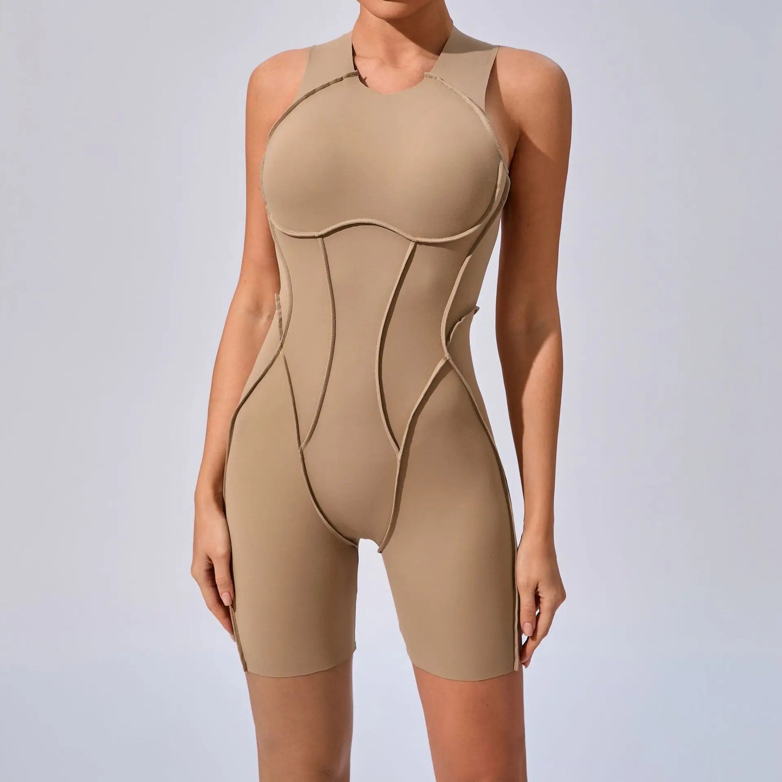 Women's Contour Seam Nylon Blend Workout One Piece in Multiple Sleeve Styles