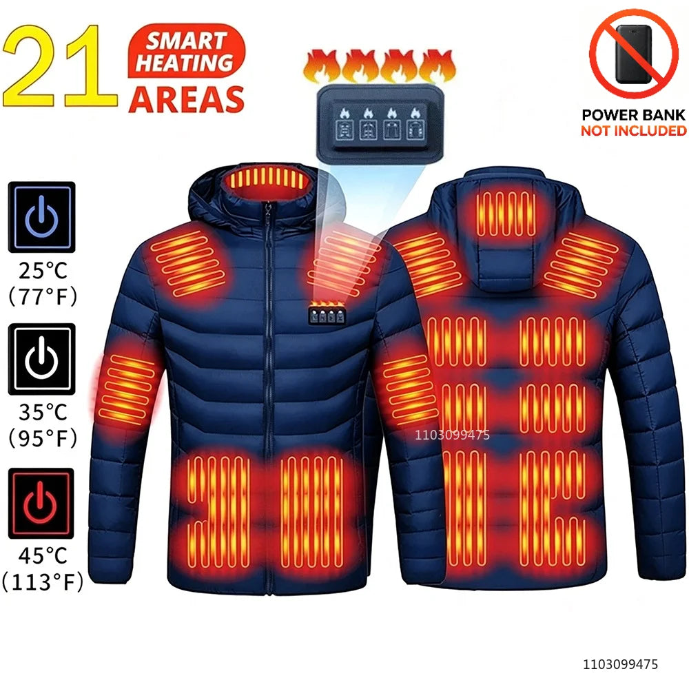 USB Heated Hooded Full Zip Long Sleeve Outdoor Jacket