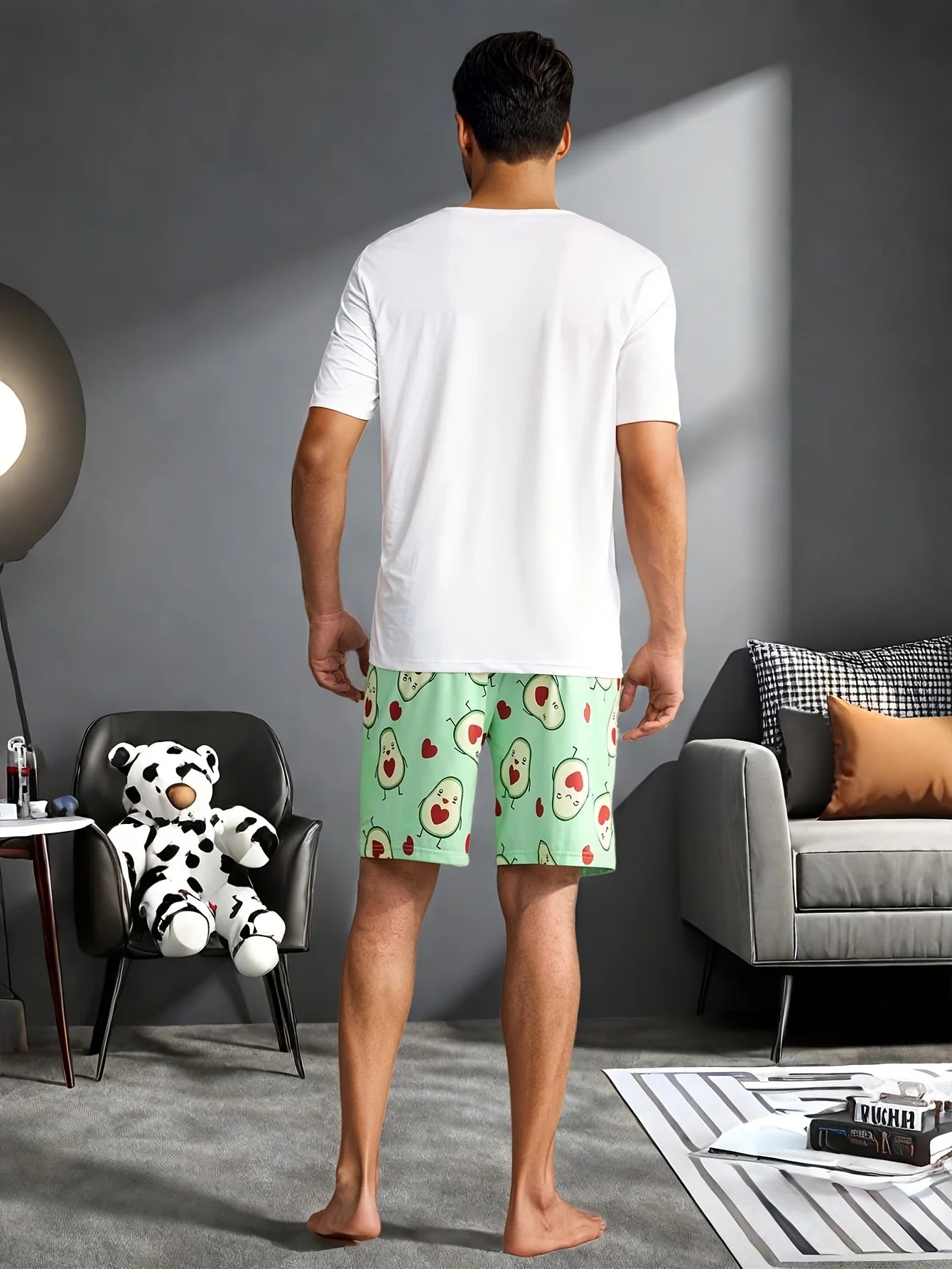 Men's Avocado Print T Shirt and Shorts Pajama Set