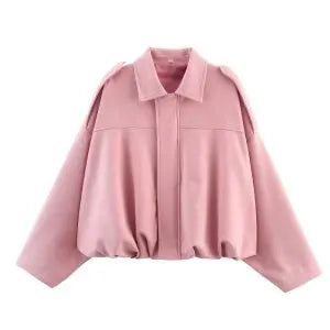 Women's Suede-Look Lapel Zip-Front Jacket