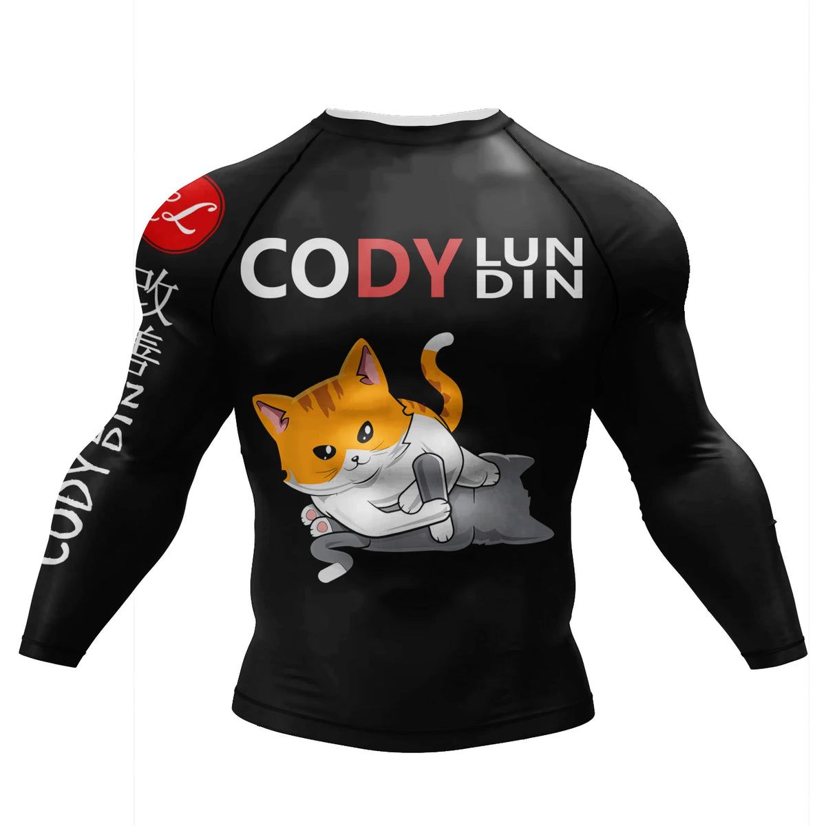 Tattoo Graphic Long Sleeve Mock Neck Fitted Rash Guard