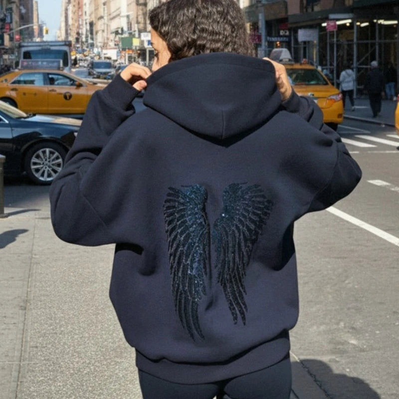 Wing Graphic Long Sleeve Pullover Casual Hoodie for Layering