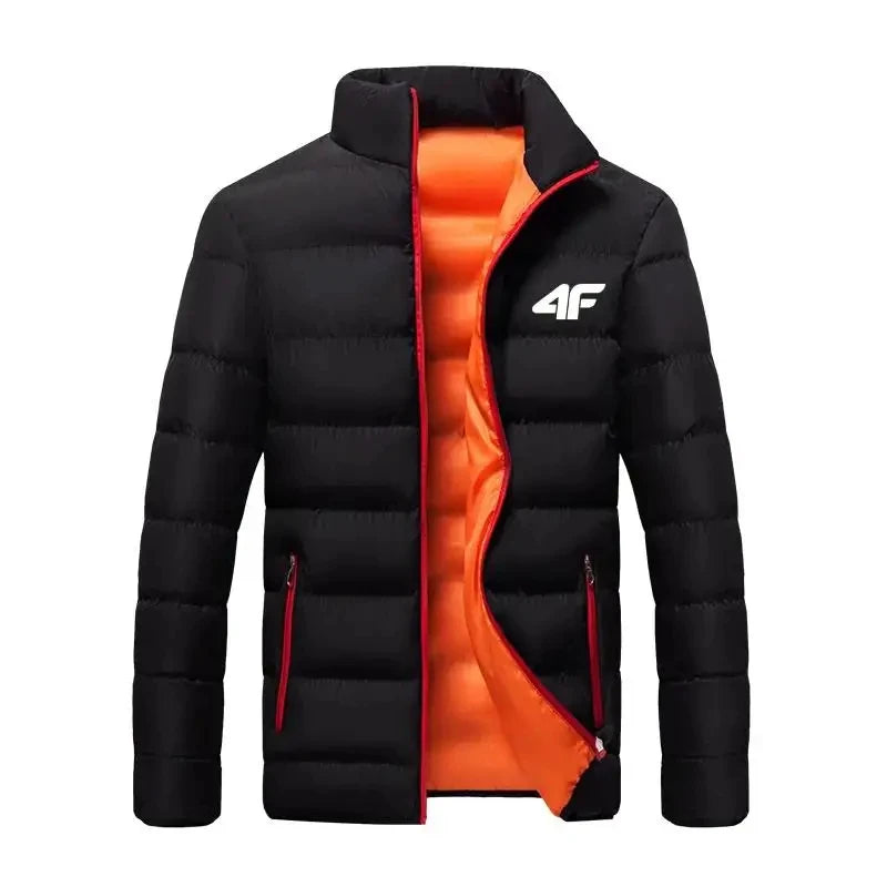 Men's Quilted Stand Collar Zip Front Jacket