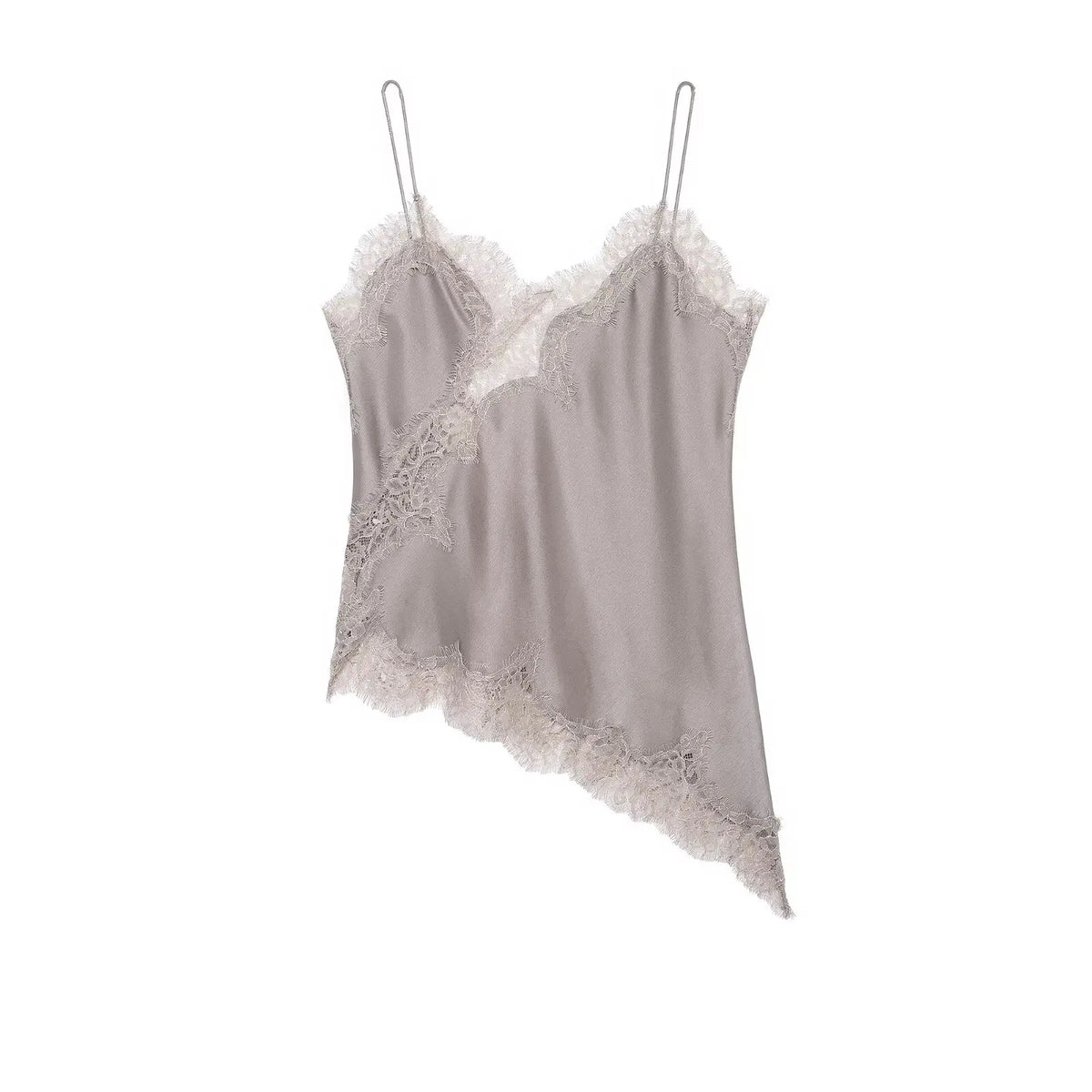 Women's Asymmetric Lace Trim Polyester Camisole with an Open Back