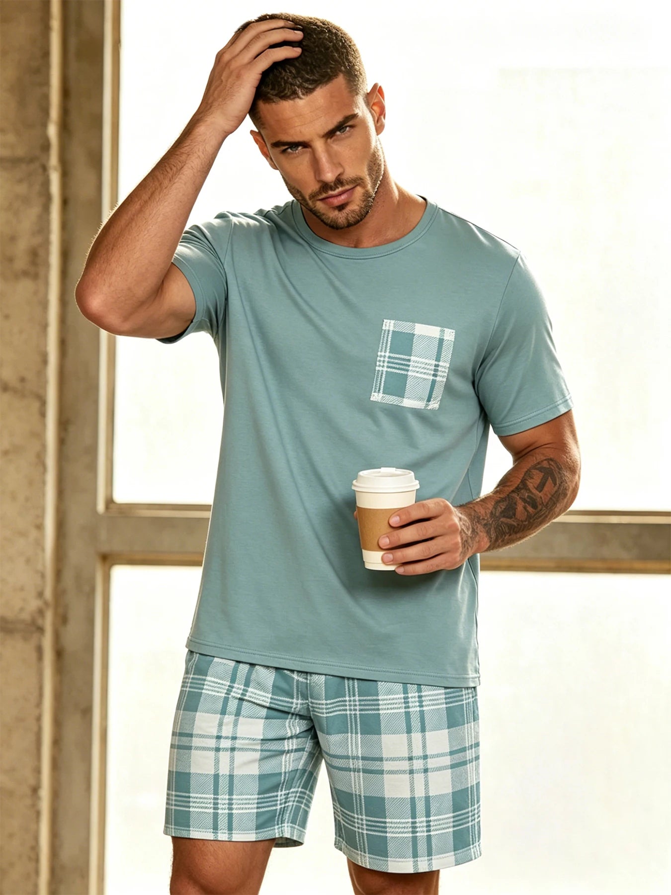 Men's Short Sleeve Pocket Top and Shorts Pajama Set