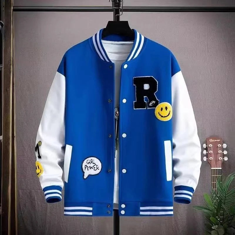 Graphic Long Sleeve Button Front Casual Varsity Style Jacket