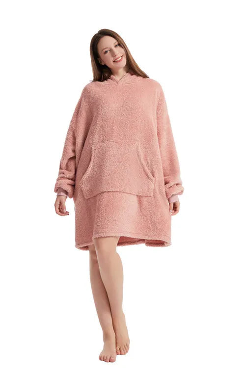 Oversized Fleece Blanket Hoodie with Long Sleeves and Front Pocket