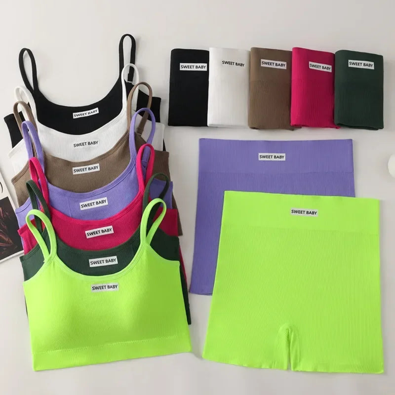 Women's Thin Strap Tank And Shorts Yoga Set