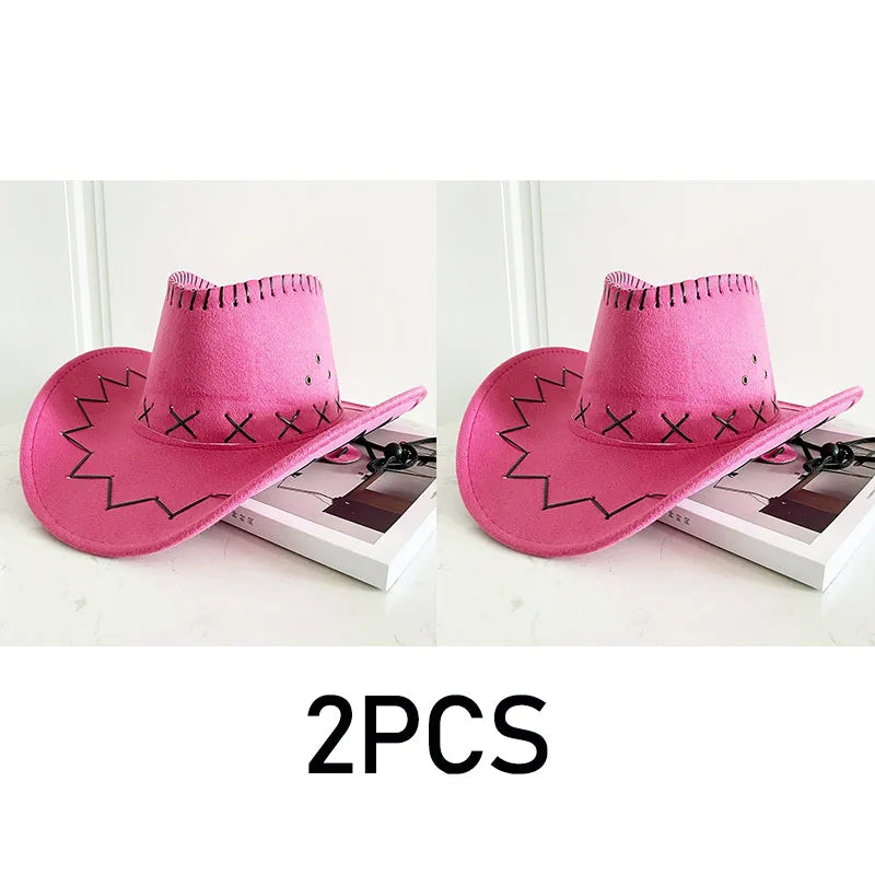 Wide Brim Cowboy Hat with Decorative Edge Stitching