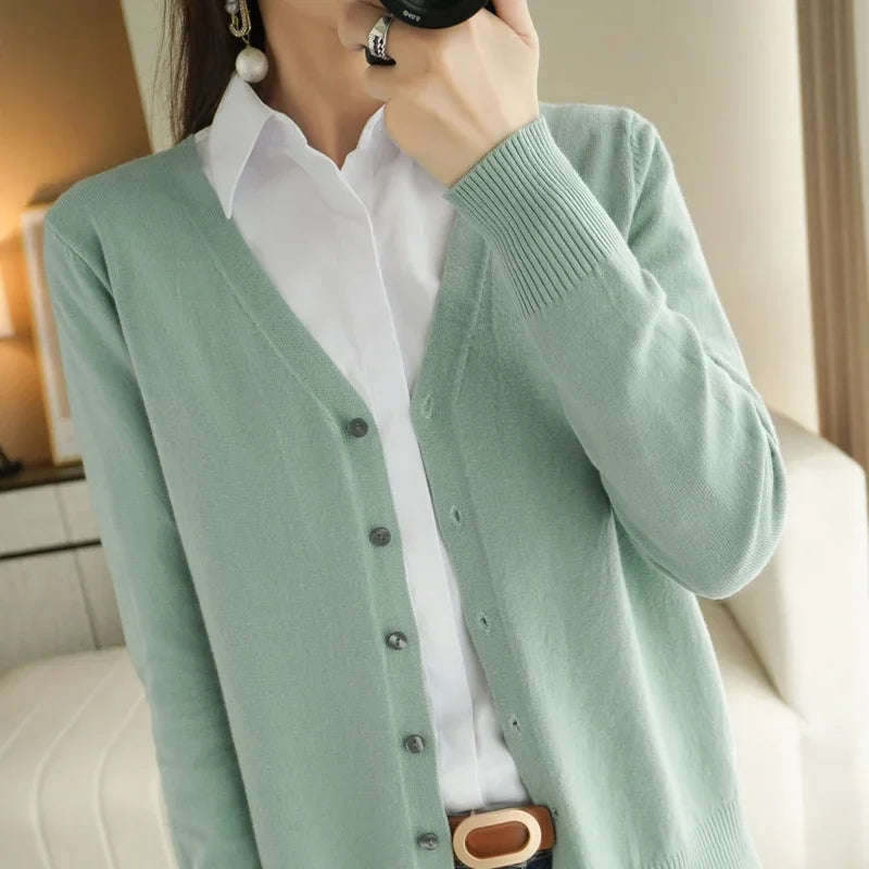 Women's V Neck Button Front Cardigan Casual Knit Layer