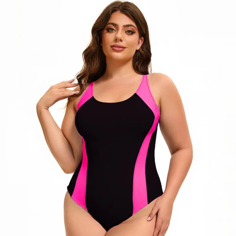 Women's Colour Block Cross Back Strappy One Piece Swimsuit