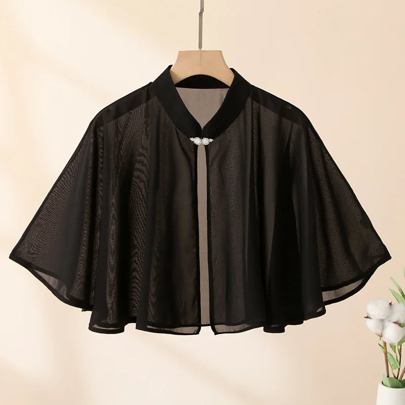 Clasp Front Chiffon Capelet for Layering over Dresses and Tops