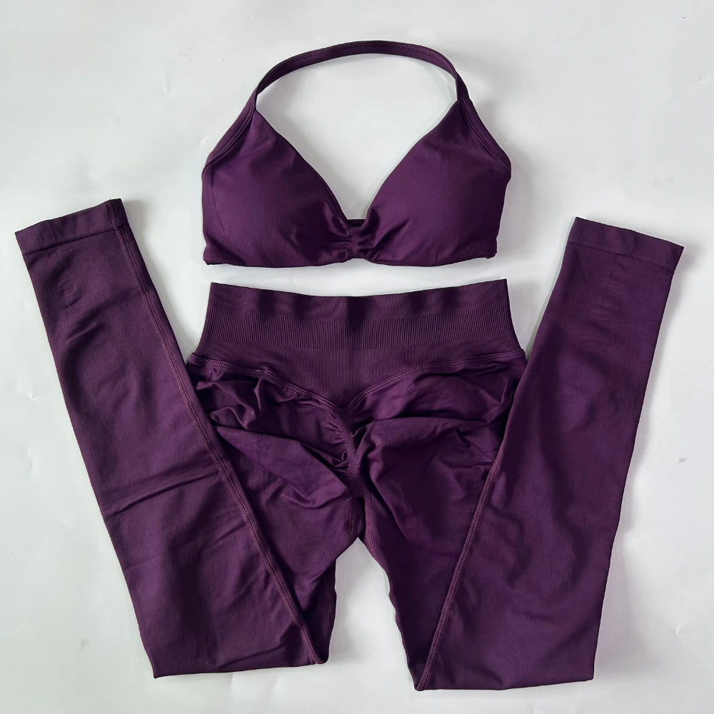 Women's Strappy Bra And Leggings Yoga Set For Workout Outfits