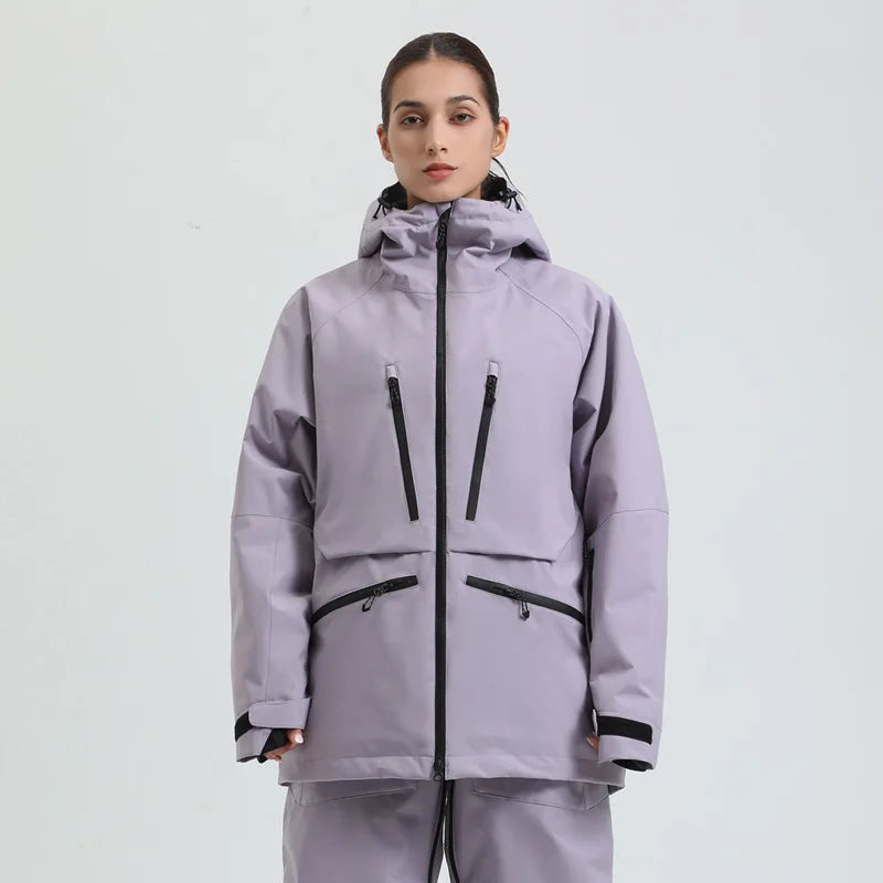 Hooded Long Sleeve Snow Sport Jacket with Front Closure
