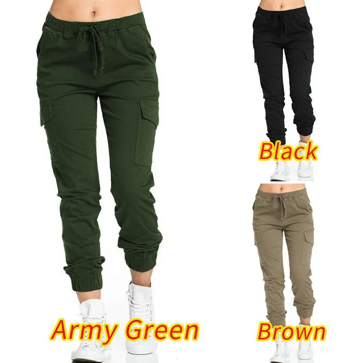 Women's Cargo Joggers with Drawstring Waist and Elastic Ankle Cuffs