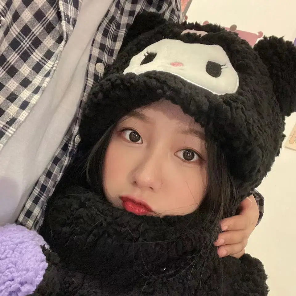 Pooh and Lotso Integrated Hat Scarf and Gloves Set for Winter
