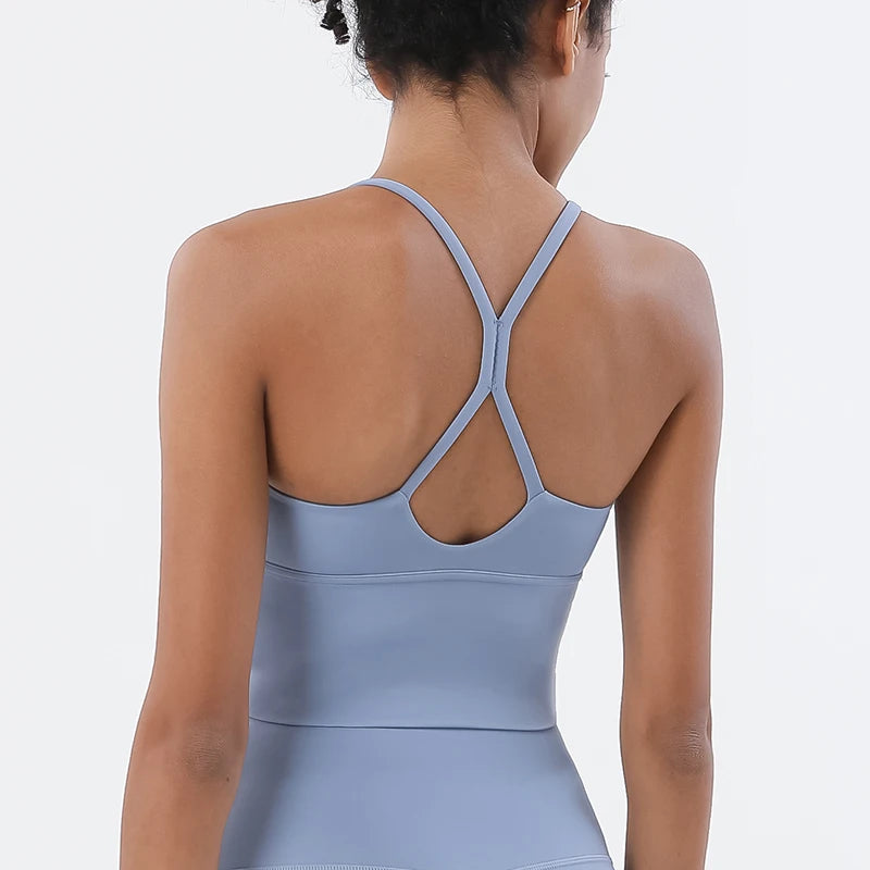 Women's V Neck Cross Back Longline Tank Top