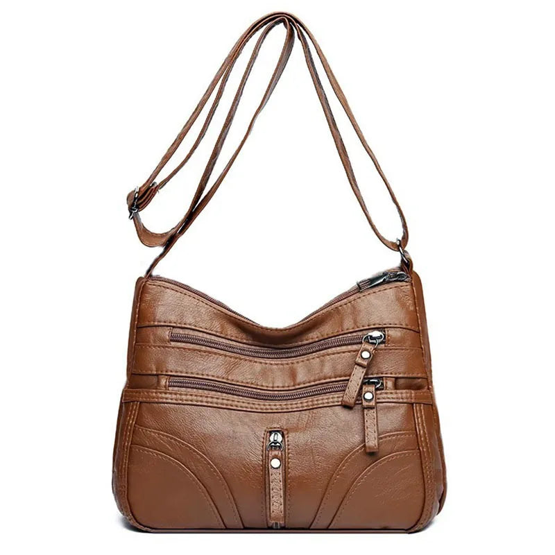 Multi-Zipper Crossbody Shoulder Bag with Adjustable Strap for Everyday Carry