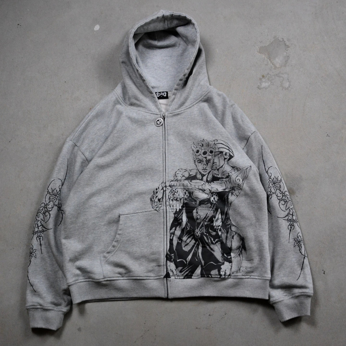 Anime-Graphic Loose-Fit Cotton Zip-Front Hoodie