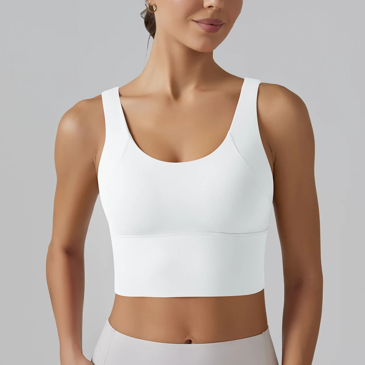 Women's Scoop Neck Sports Bra with Racerback Straps and Wide Band