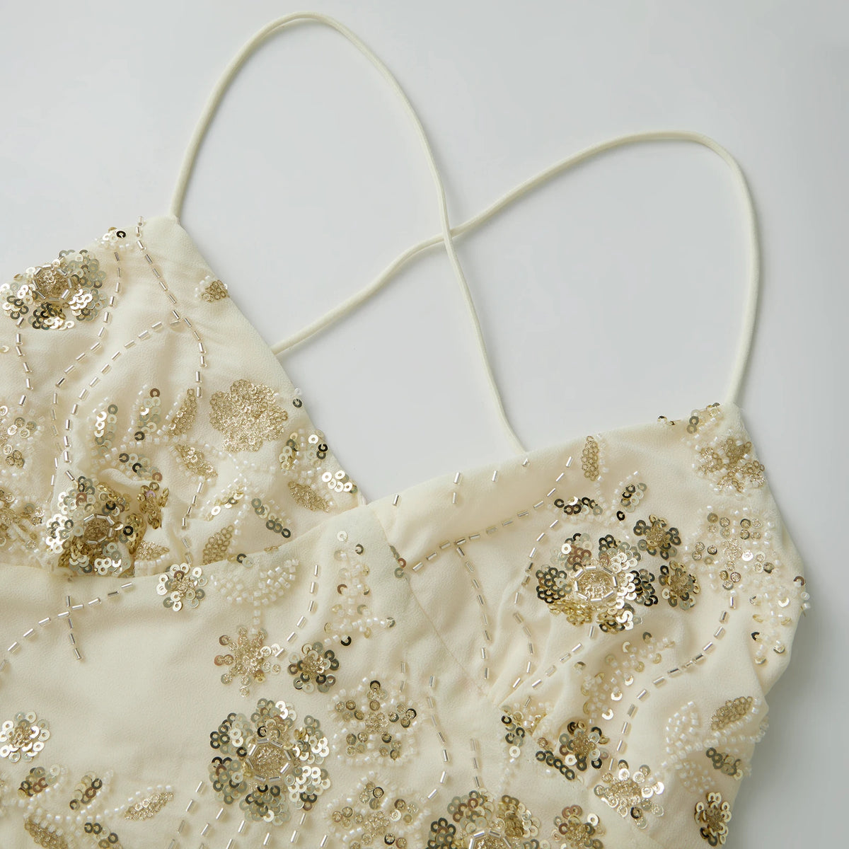 Women's Floral Embellished Polyester Camisole with Tie Back and Thin Straps