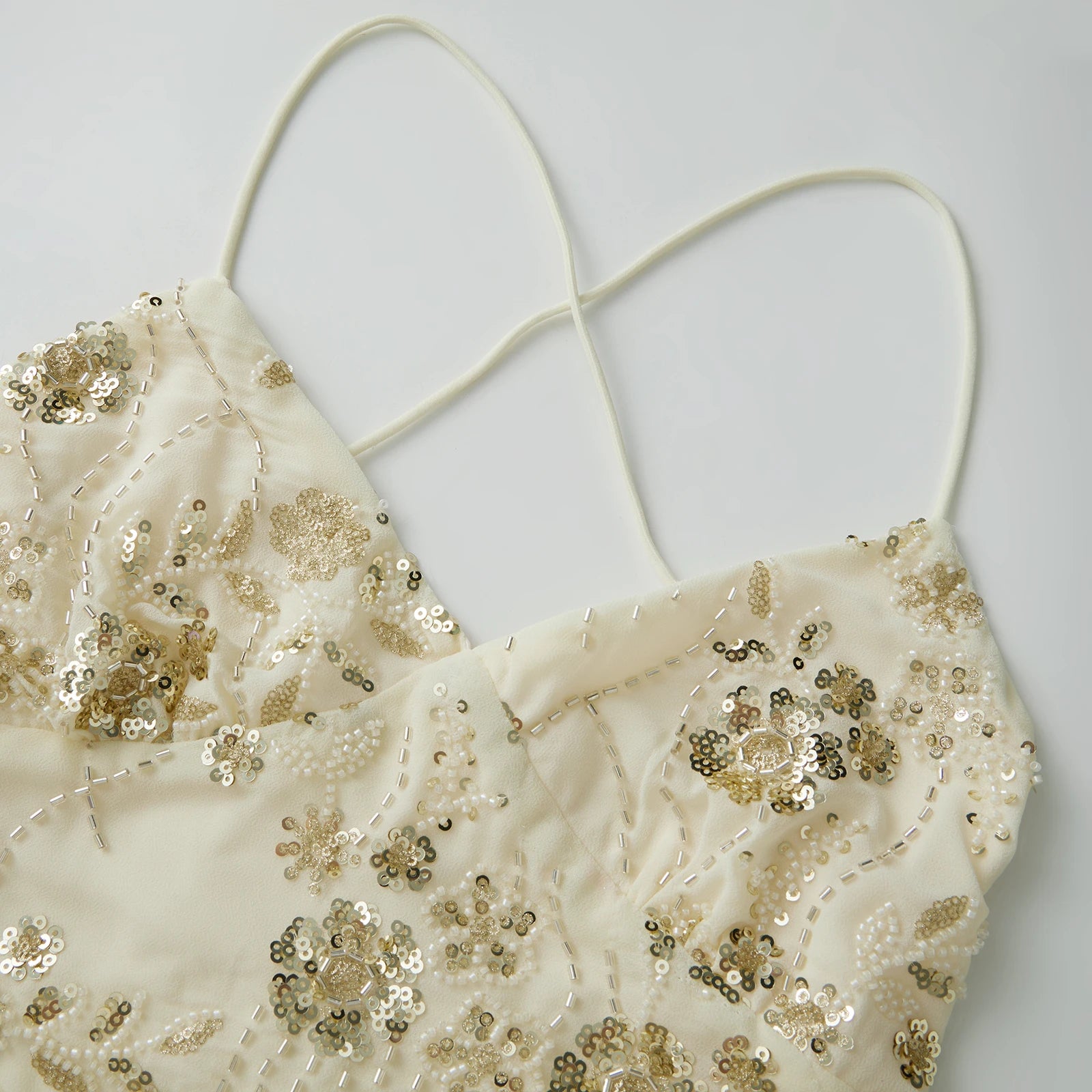 Women's Floral Embellished Polyester Camisole with Tie Back and Thin Straps