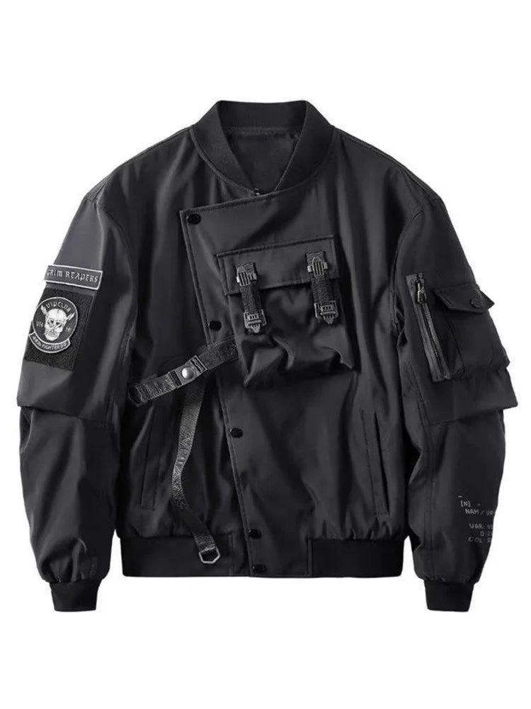 Long Sleeve Casual Streetwear Jacket with Front Closure and Pockets