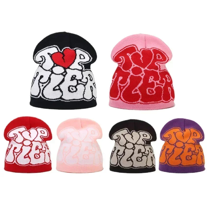 Graphic Knit Beanie with Letter and Pattern Style Options