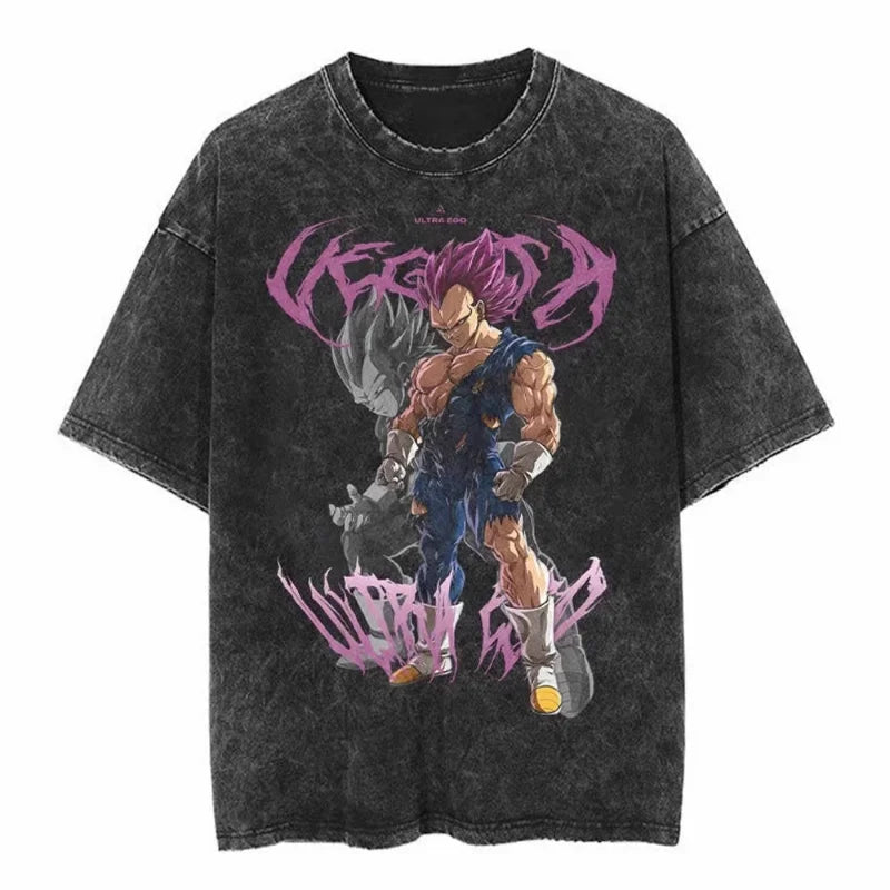 Dragon Ball Anime Washed T Shirt Vintage Goku Vegeta Cotton Short Sleeve Loose Fit Men Women