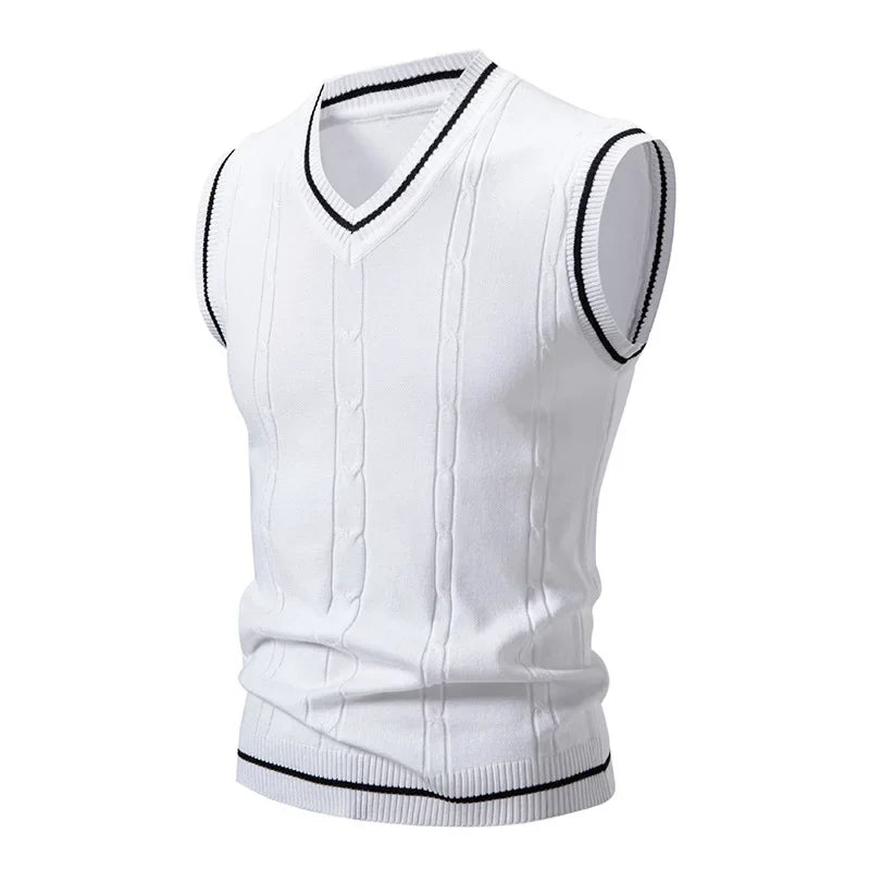 Men's Contrast Trim V Neck Knit Vest