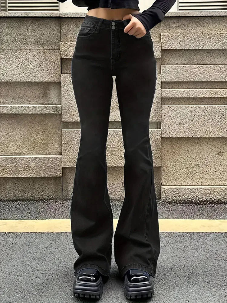 Women's Gray Blue Flared Leg Denim Jeans For Everyday Outfits