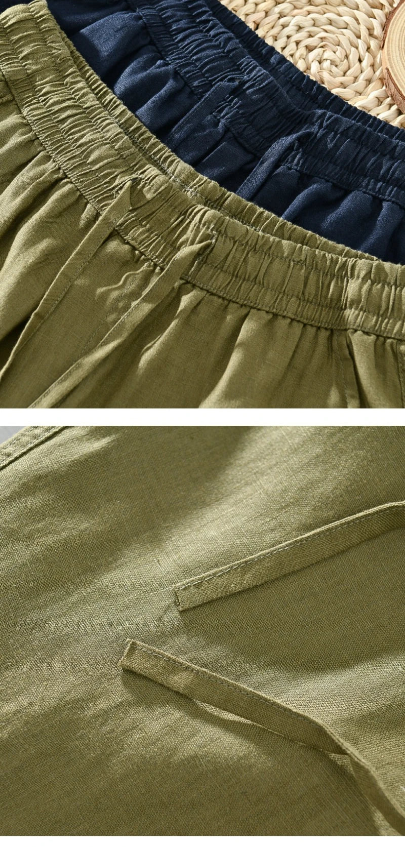 Women's Linen Regular-Fit Full-Length Casual Pants with Elastic Waist for Everyday Wear
