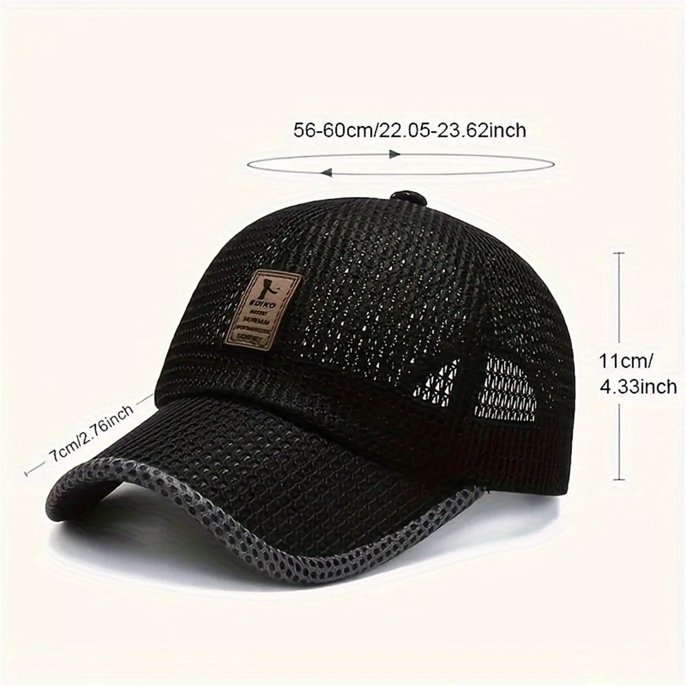 Mesh Baseball Cap with Curved Brim and Adjustable Back