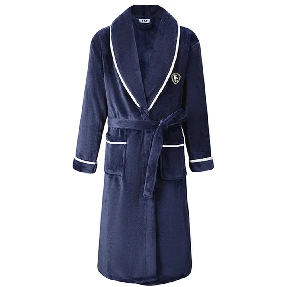 Men's Flannel Fleece Lapel Collar Tie Waist Bathrobe