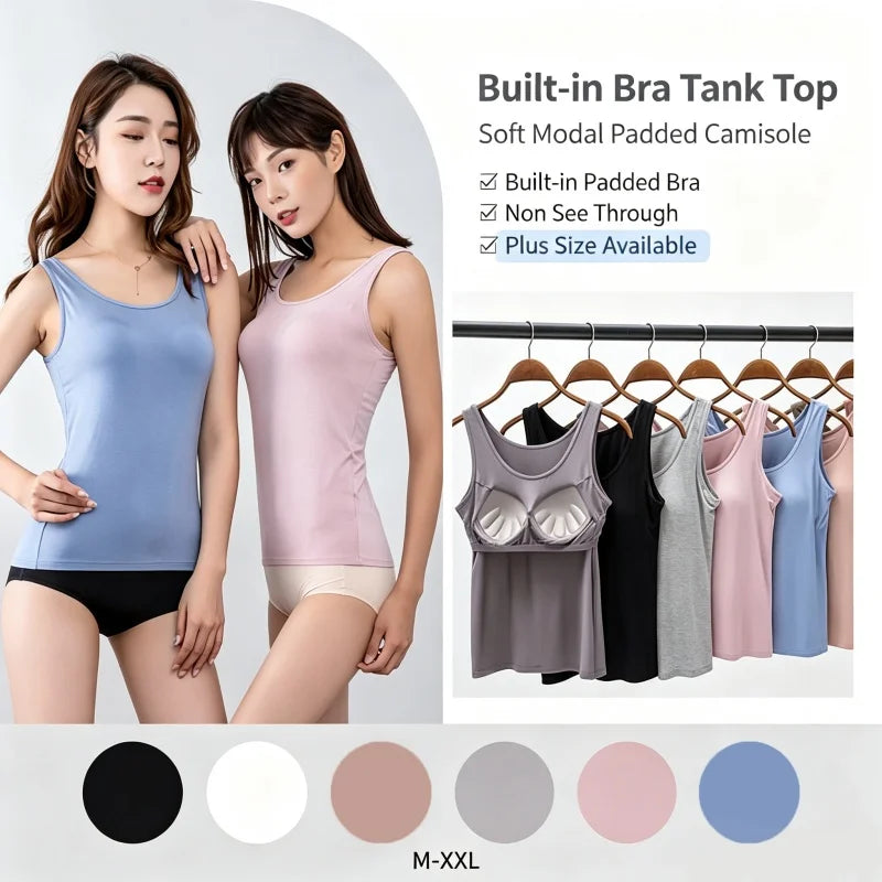 Women's Sleeveless Tank Top with Scoop Neckline and a Built-In Bra