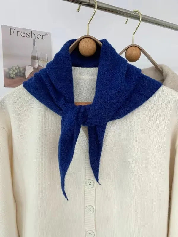 Striped Triangle Knit Scarf with Tieable Pointed Ends