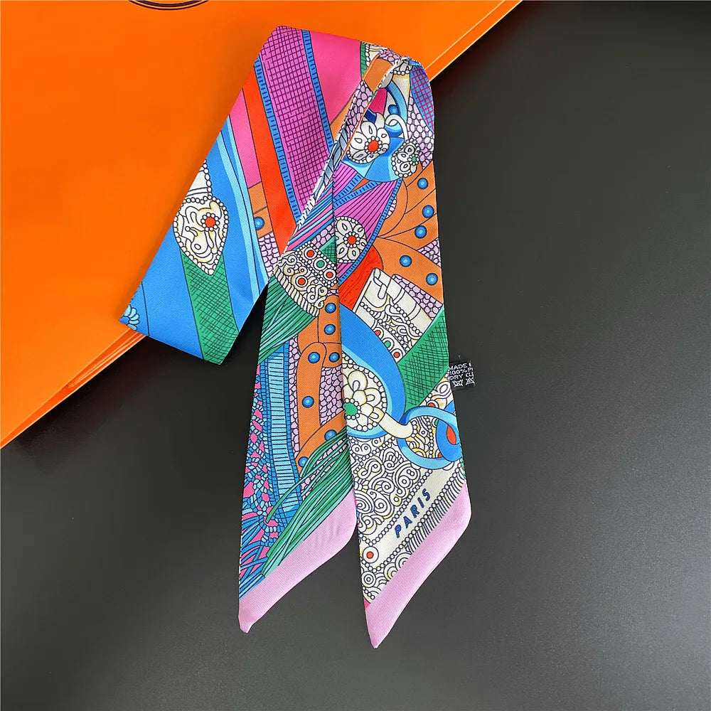 Horse Motif Skinny Scarf with Decorative Printed Patterns